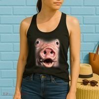 Funny Surprised Pig Face Meme Big Troll Hog Piggy Face Women's Tank Top thumb 2