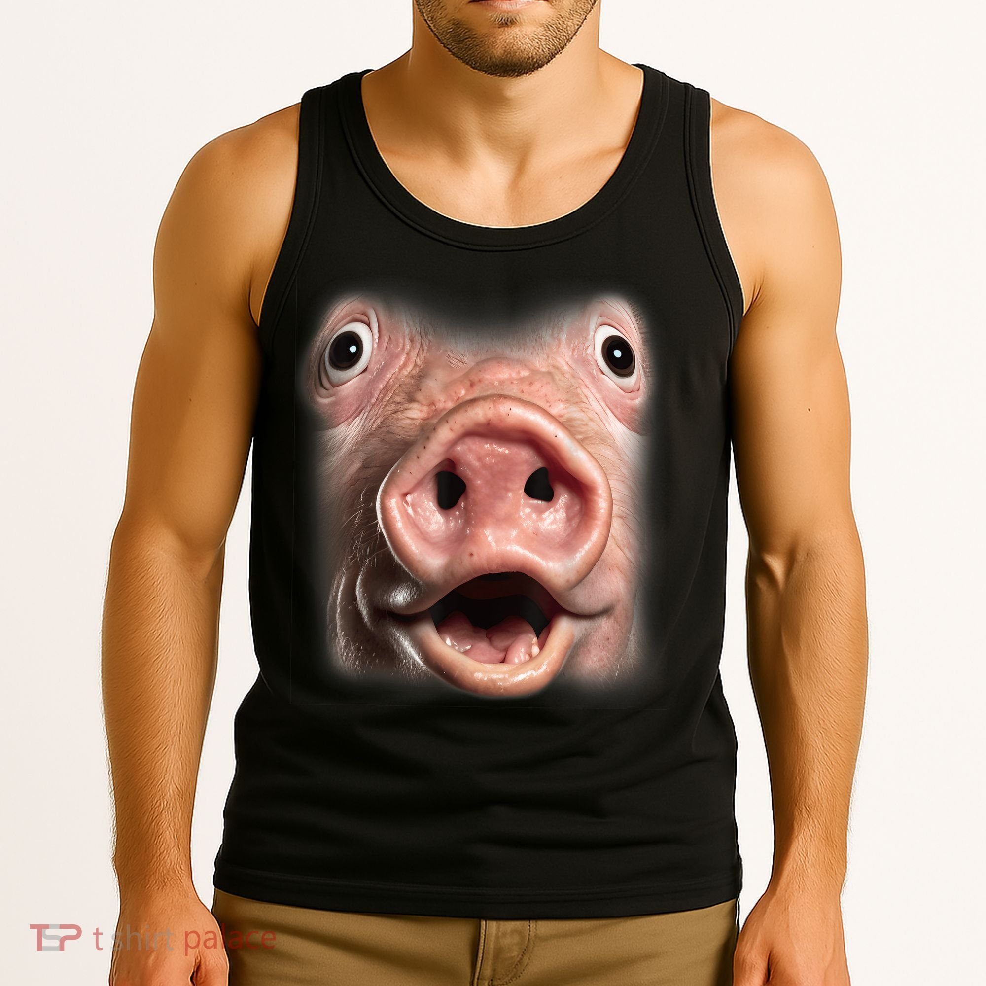 Funny Surprised Pig Face Meme Big Troll Hog Piggy Face Tank Top