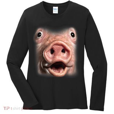 Funny Surprised Pig Face Meme Big Troll Hog Piggy Face Women's Long Sleeve Shirt