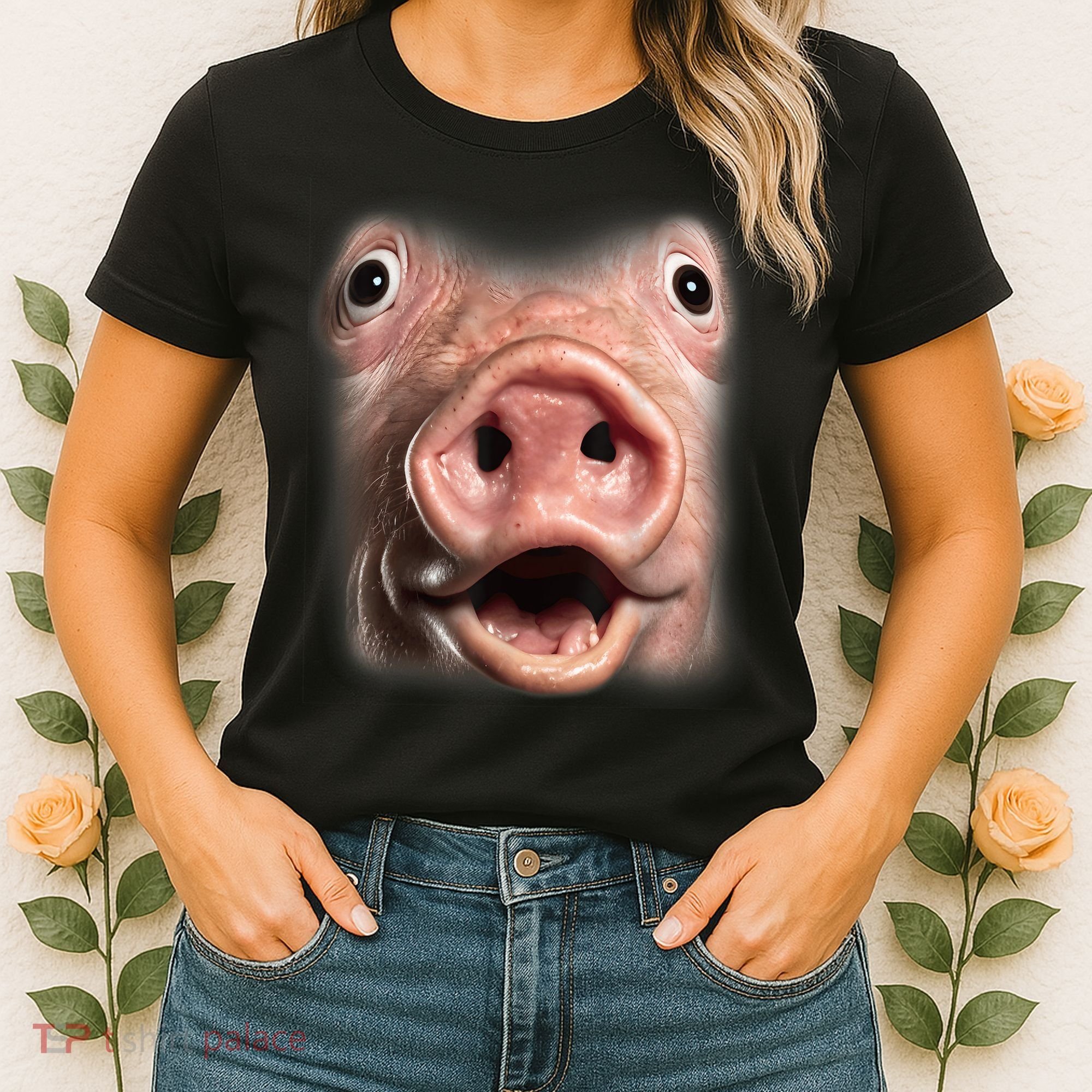 Funny Surprised Pig Face Meme Big Troll Hog Piggy Face Women's T-Shirt