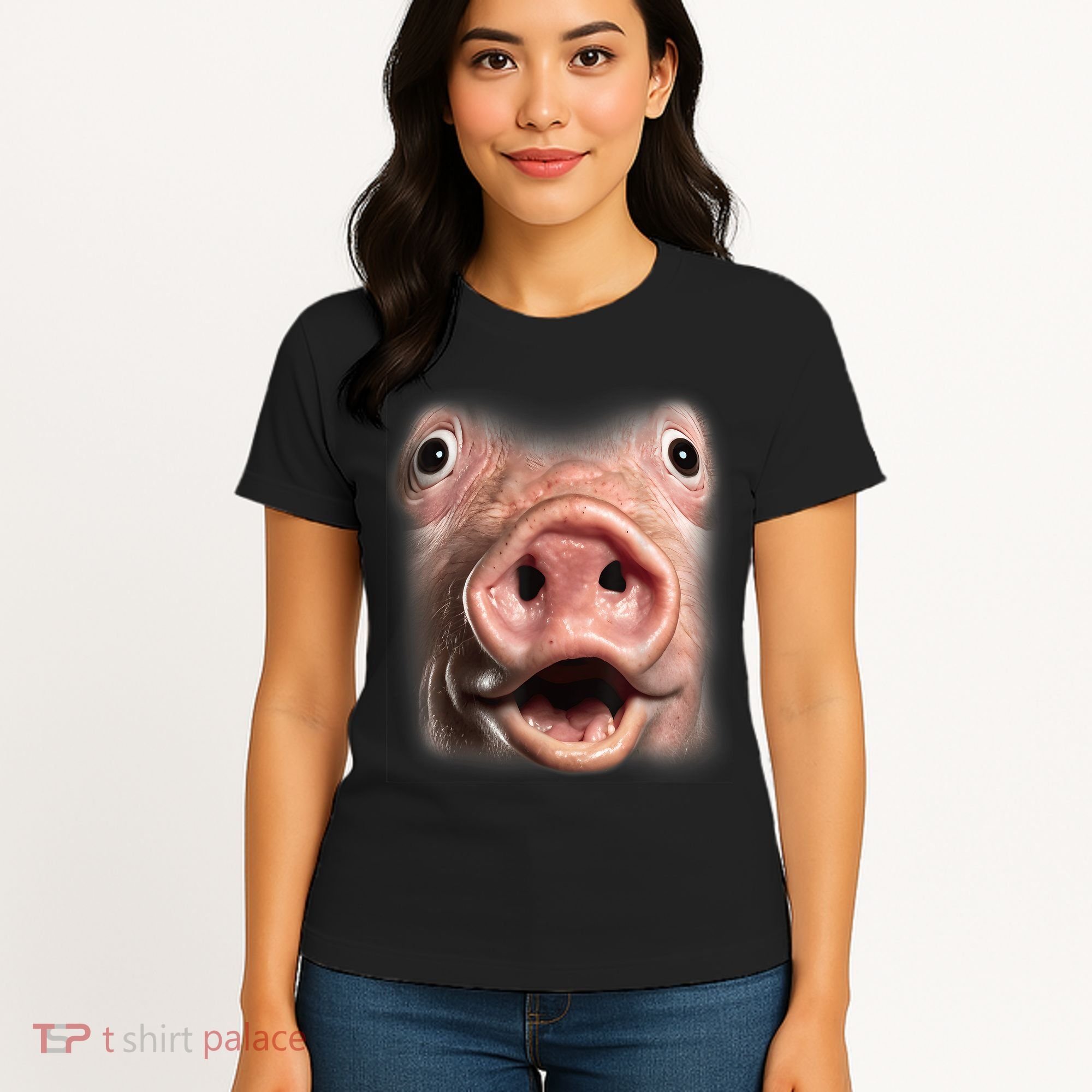 Funny Surprised Pig Face Meme Big Troll Hog Piggy Face Women's T-Shirt