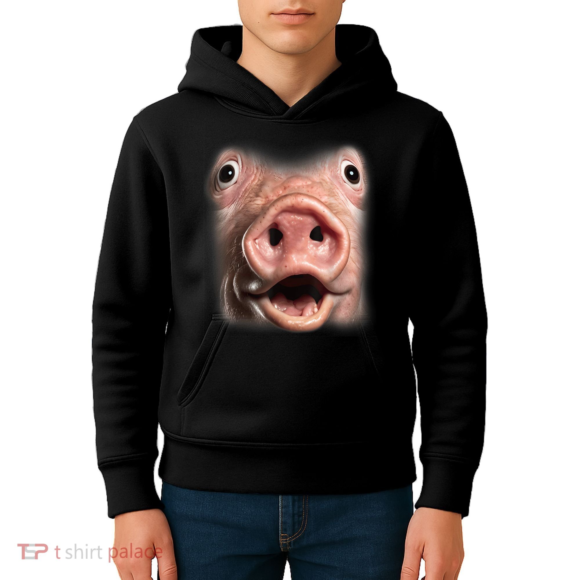 Funny Surprised Pig Face Meme Big Troll Hog Piggy Face Kids Hoodie