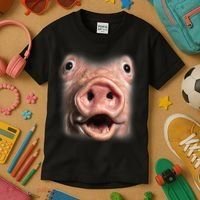 Funny Surprised Pig Face Meme Big Troll Hog Piggy Face Kids T-Shirt thumb 3