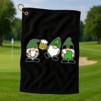 Funny St Patricks Day Drunk Gnomes Golf Towel thumb 1