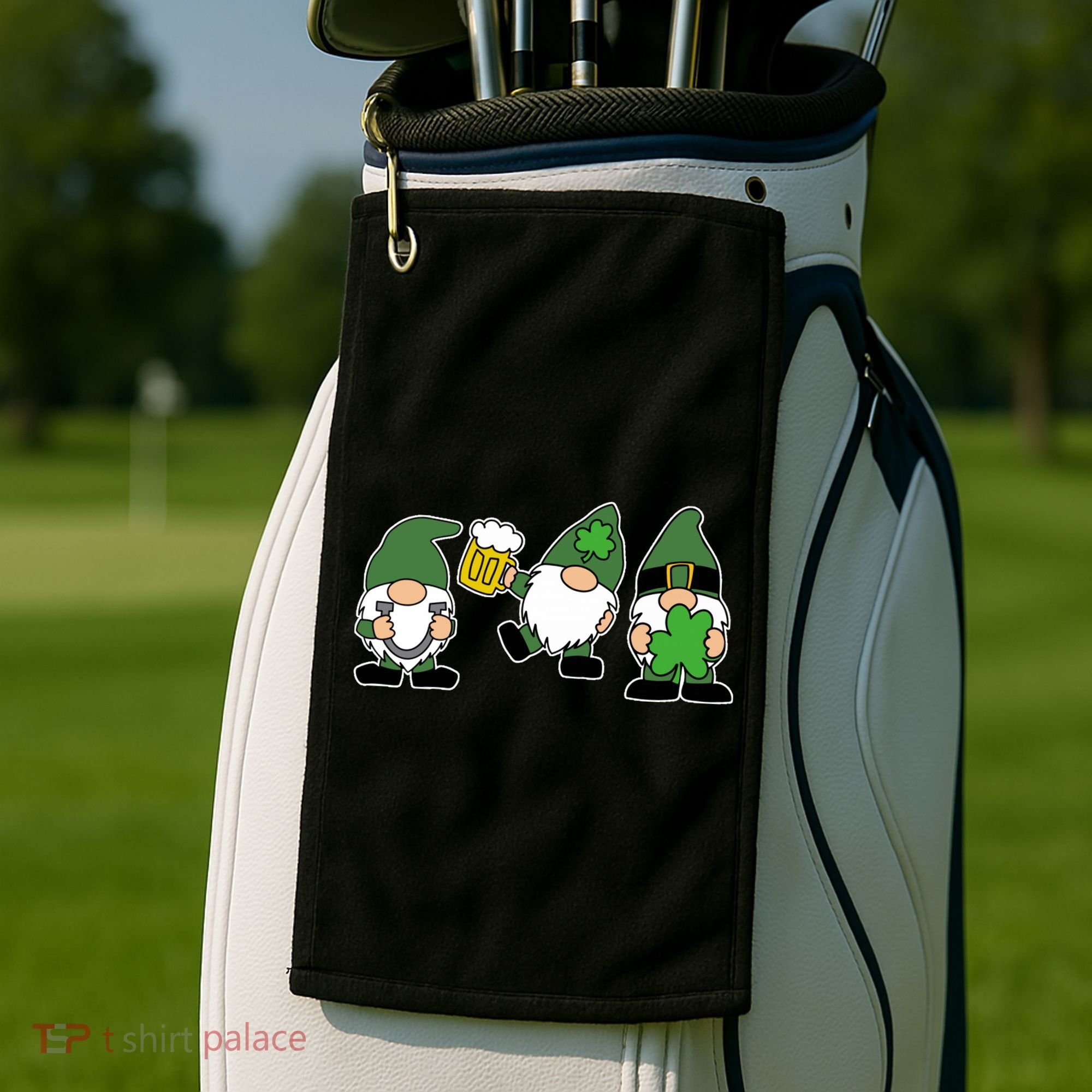 Funny St Patricks Day Drunk Gnomes Golf Towel