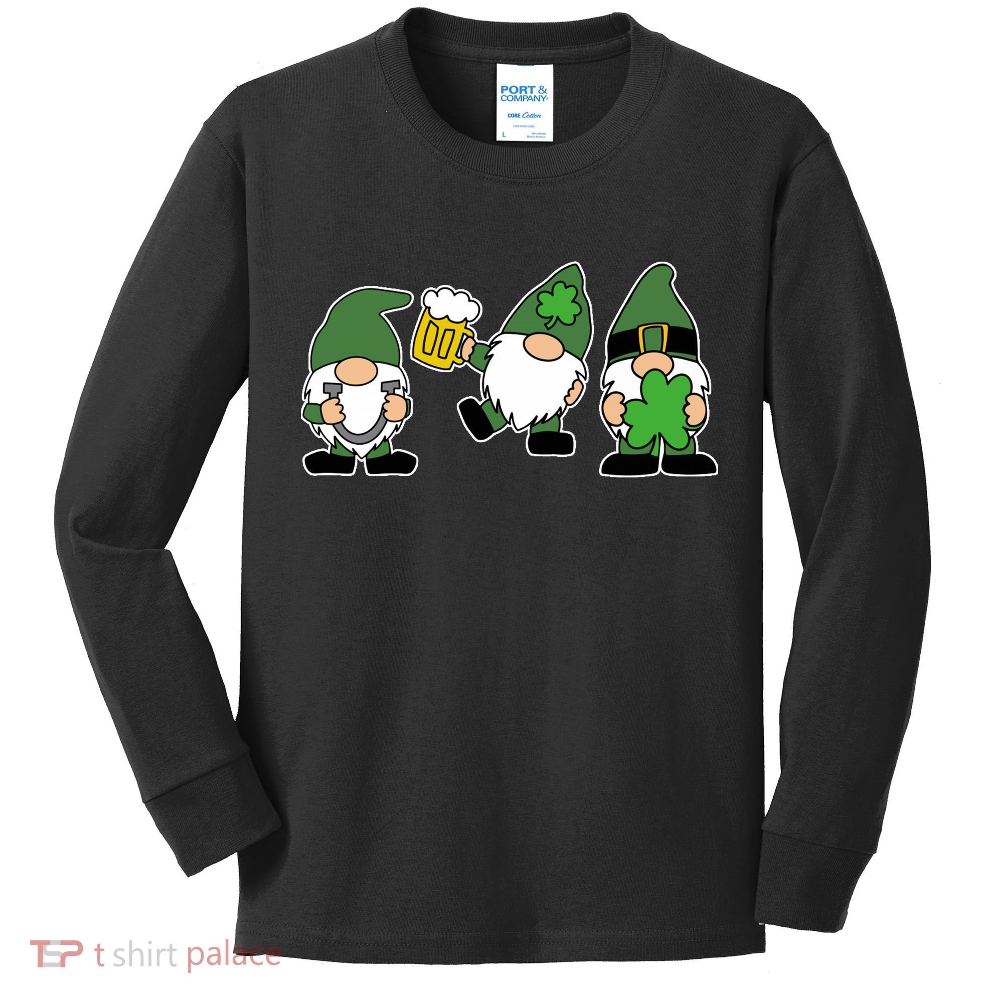 Funny St Patricks Day Drunk Gnomes Kids Long Sleeve Shirt