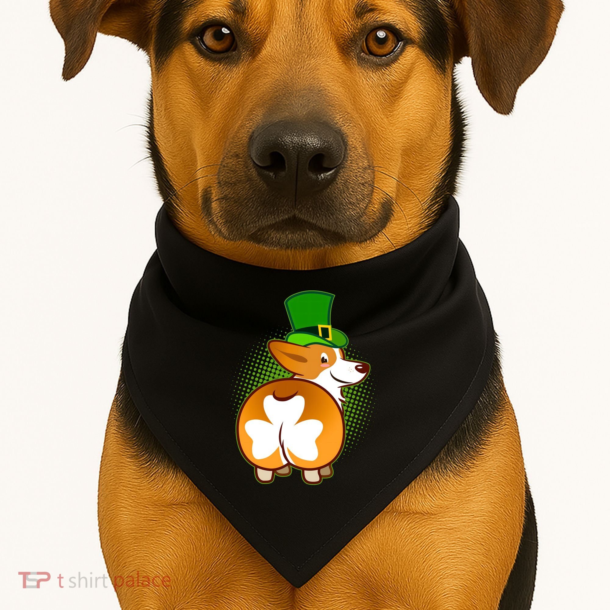 Funny St Patrick's Day Shamrock Corgi Butt USA-Made Doggie Bandana