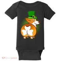 Funny St Patrick's Day Shamrock Corgi Butt Baby Bodysuit thumb 0