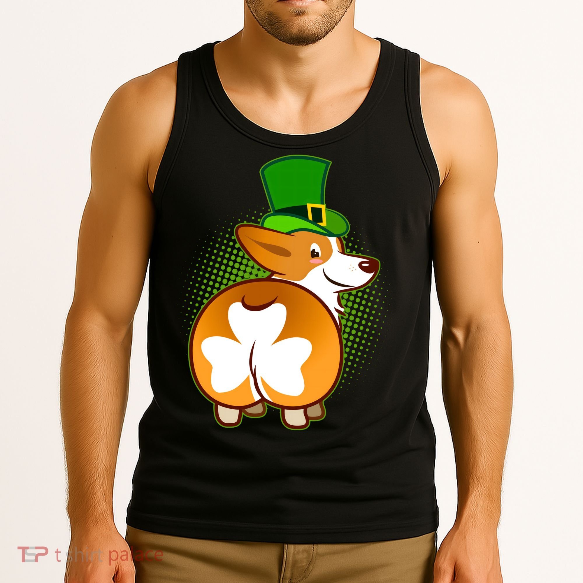 Funny St Patrick's Day Shamrock Corgi Butt Tank Top