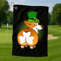 Funny St Patrick's Day Shamrock Corgi Butt Golf Towel thumb 1