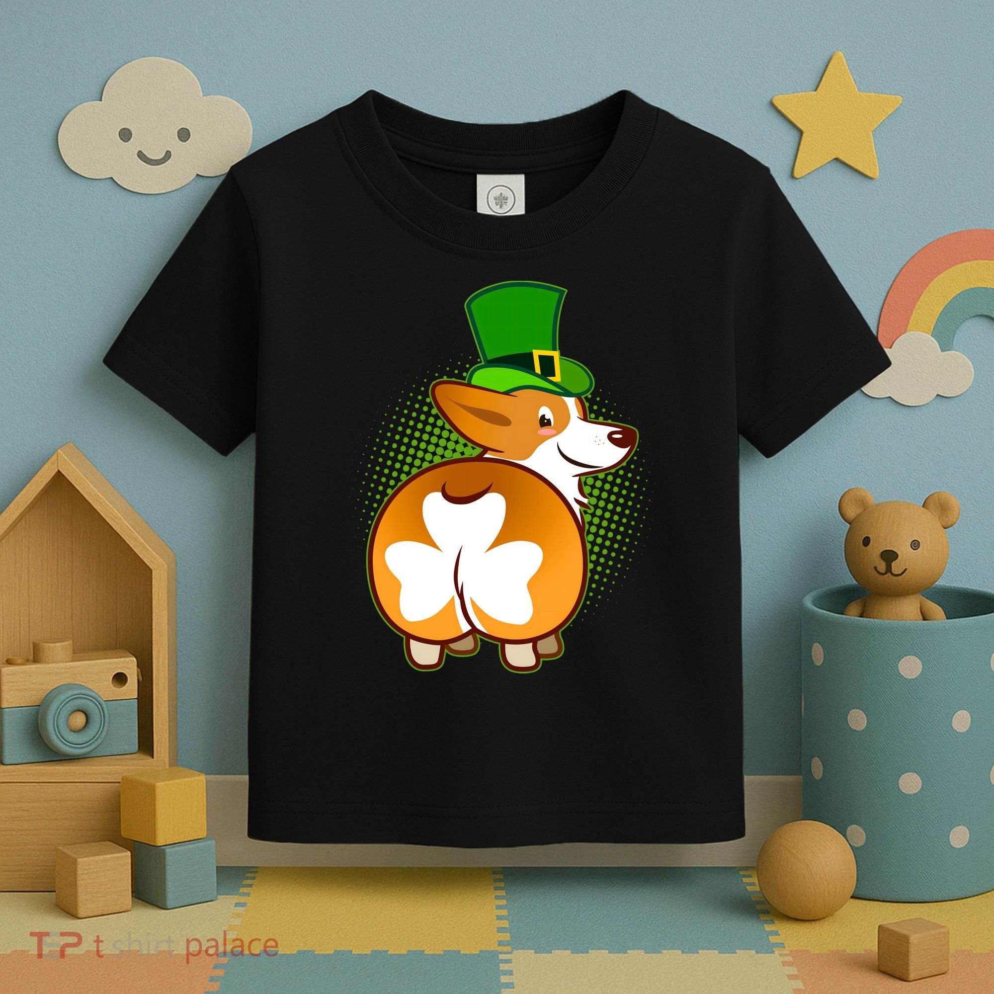 Funny St Patrick's Day Shamrock Corgi Butt Toddler T-Shirt