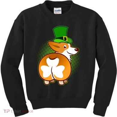 Funny St Patrick's Day Shamrock Corgi Butt Kids Sweatshirt