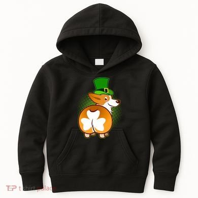 Funny St Patrick's Day Shamrock Corgi Butt Kids Hoodie