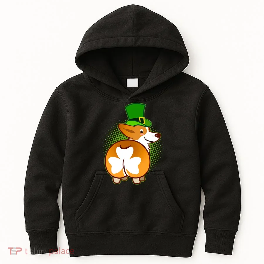 Funny St Patrick's Day Shamrock Corgi Butt Kids Hoodie