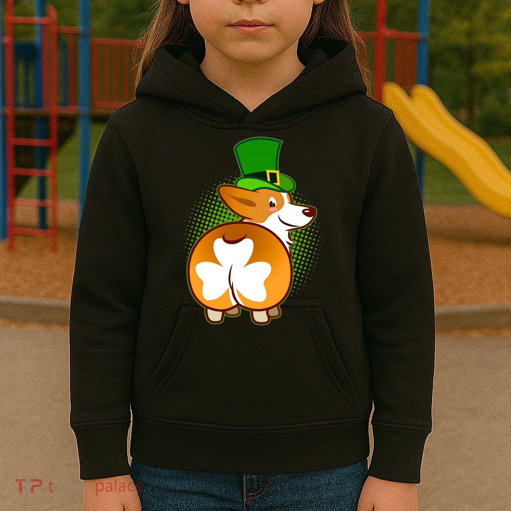 Funny St Patrick's Day Shamrock Corgi Butt Kids Hoodie