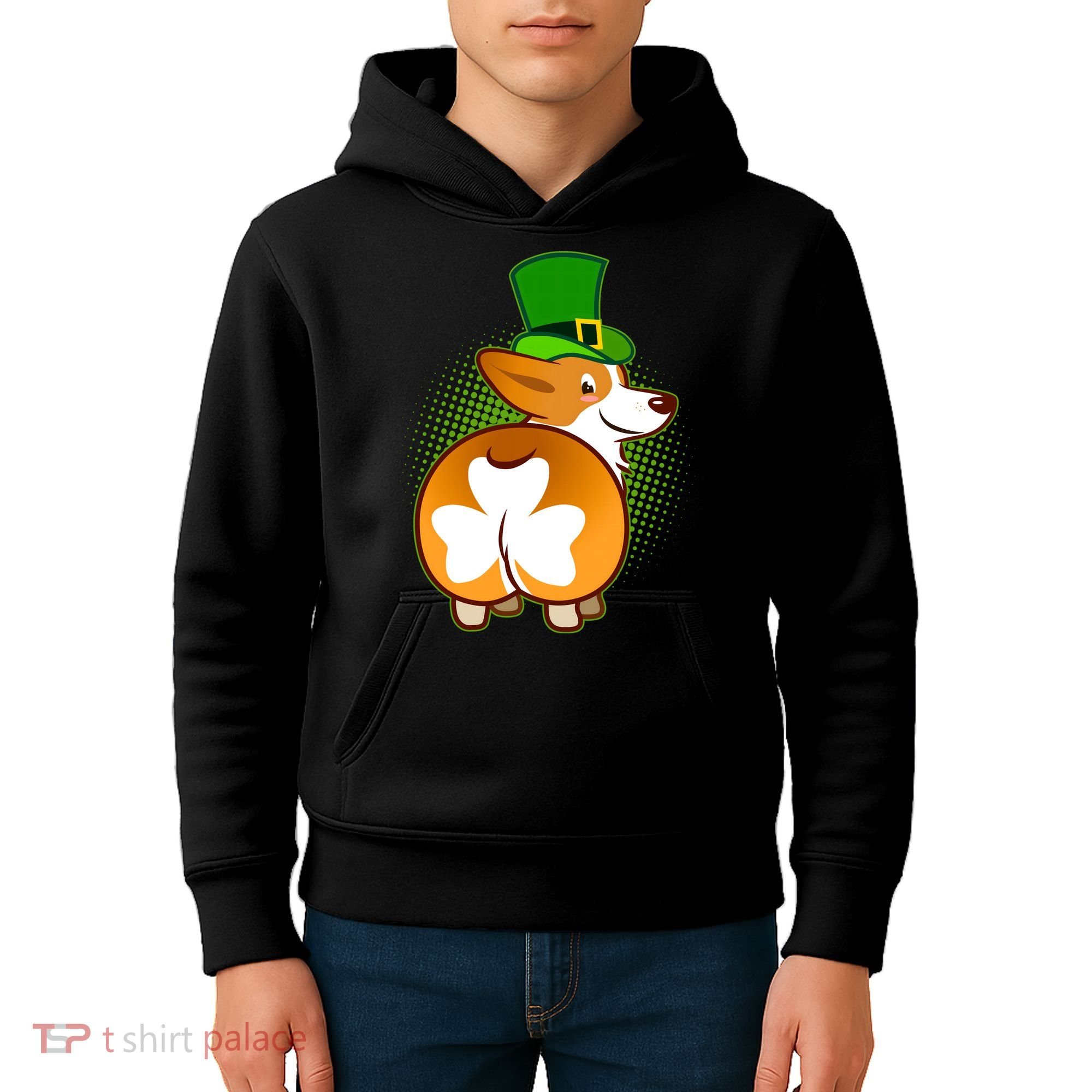Funny St Patrick's Day Shamrock Corgi Butt Kids Hoodie