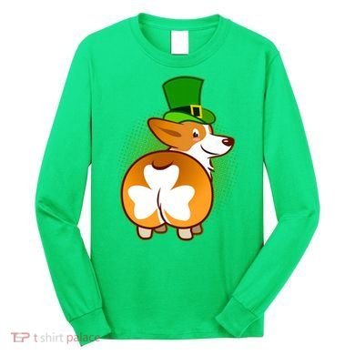 Funny St Patrick's Day Shamrock Corgi Butt Long Sleeve Shirt