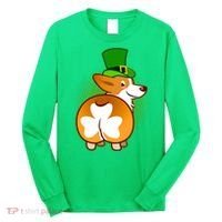 Funny St Patrick's Day Shamrock Corgi Butt Long Sleeve Shirt thumb 0