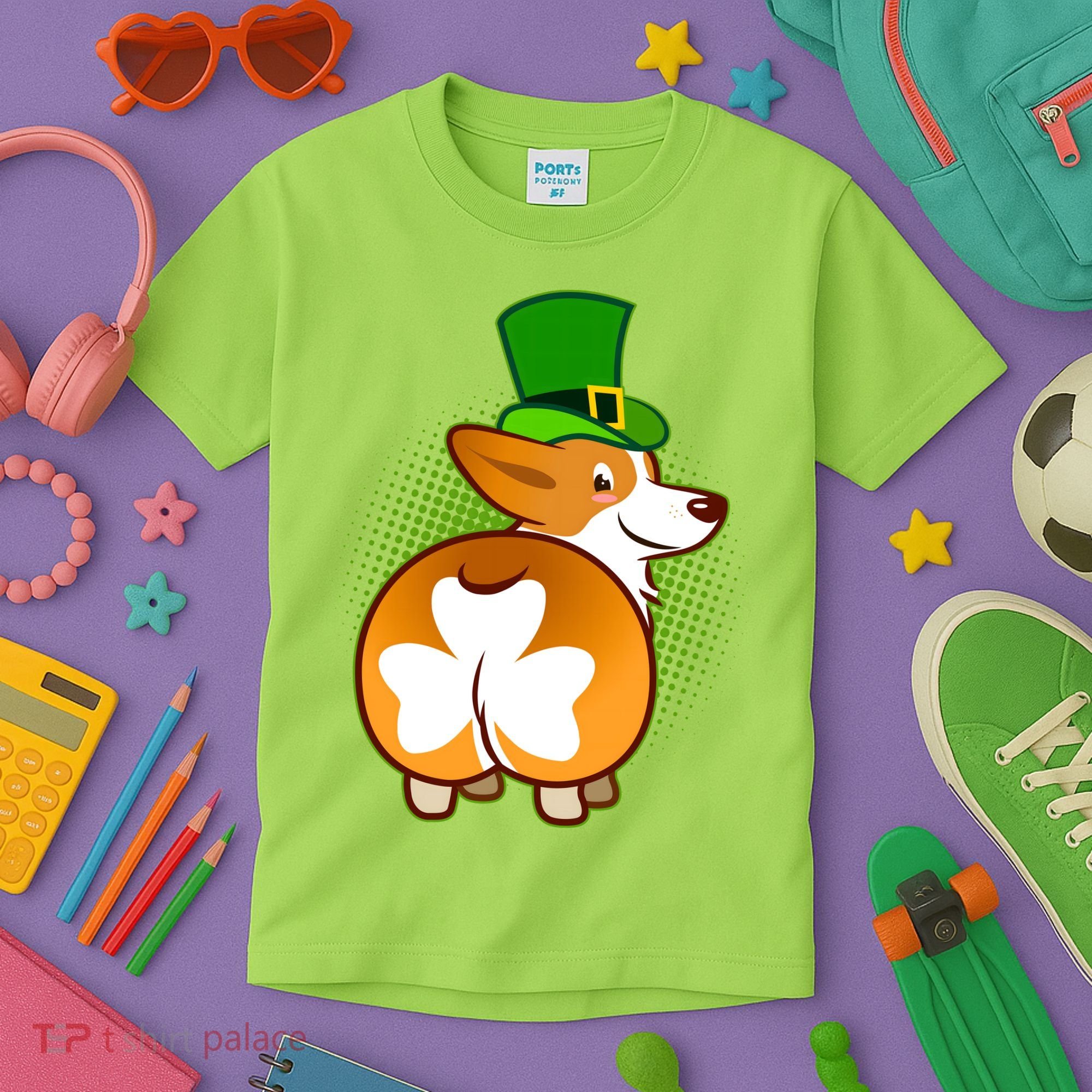 Funny St Patrick's Day Shamrock Corgi Butt Kids T-Shirt
