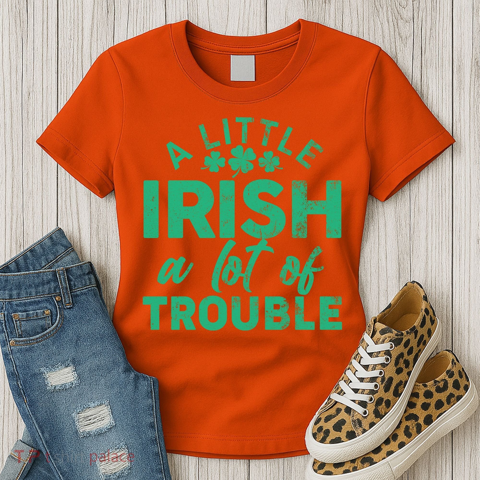 Funny St Patricks Day A Little Irish A Lot Of Trouble Women's T-Shirt