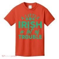 Funny St Patricks Day A Little Irish A Lot Of Trouble Kids T-Shirt thumb 0