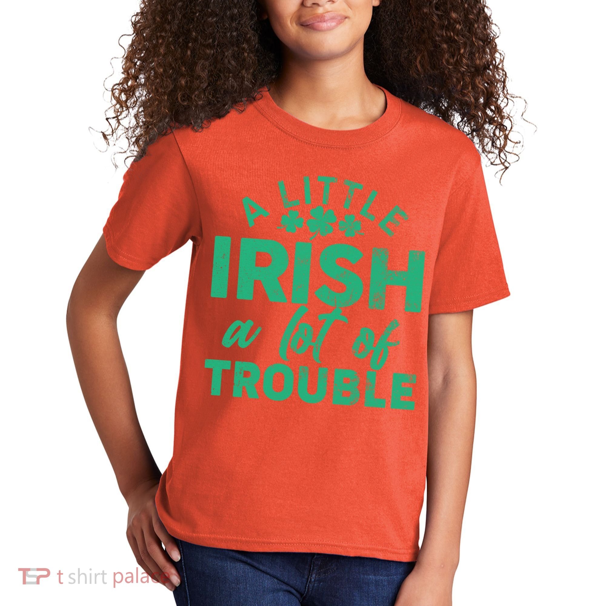 Funny St Patricks Day A Little Irish A Lot Of Trouble Kids T-Shirt
