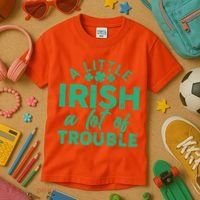 Funny St Patricks Day A Little Irish A Lot Of Trouble Kids T-Shirt thumb 3
