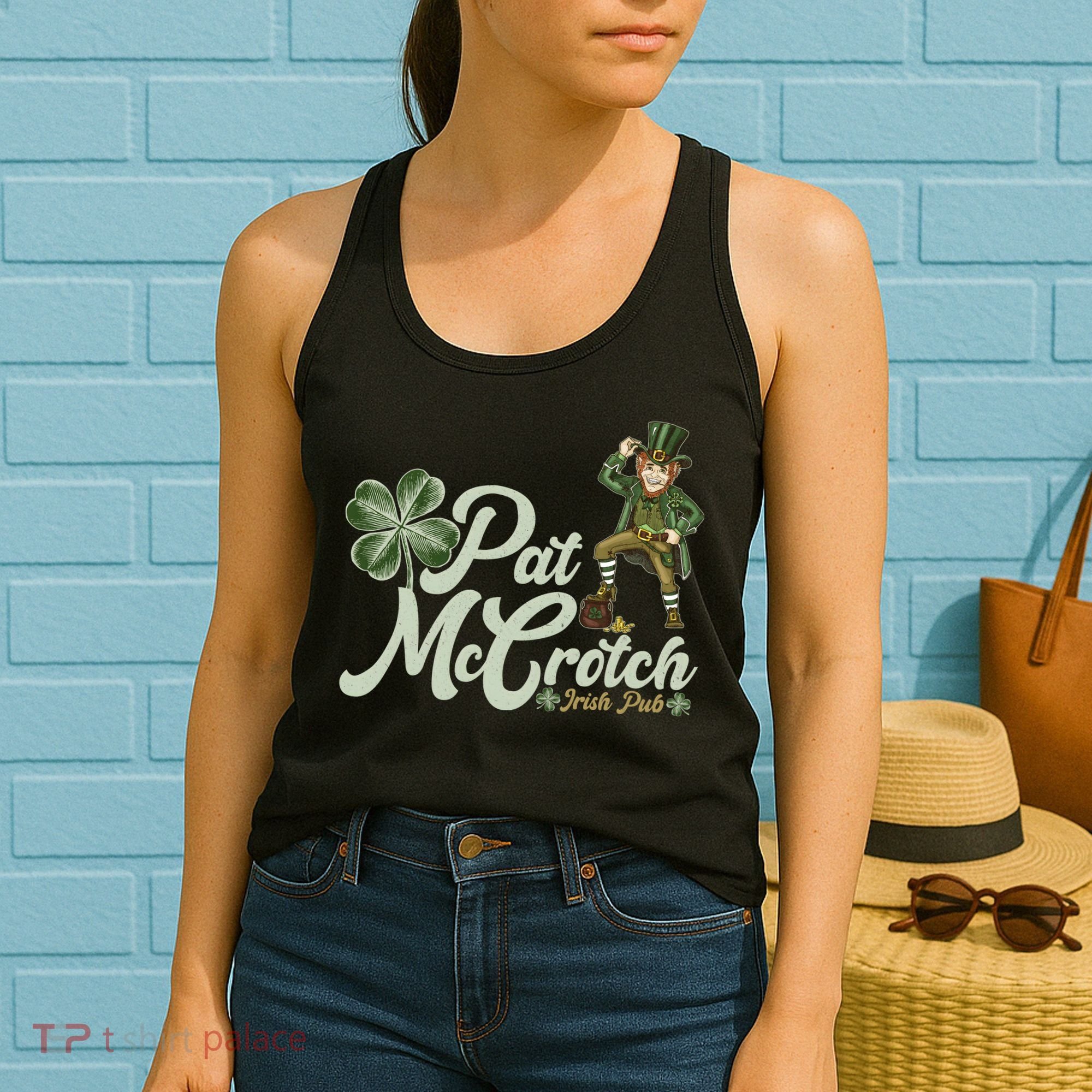 Funny St. Patrick's Day Pat McCrotch Irish Pub Leprechaun Women's Tank Top