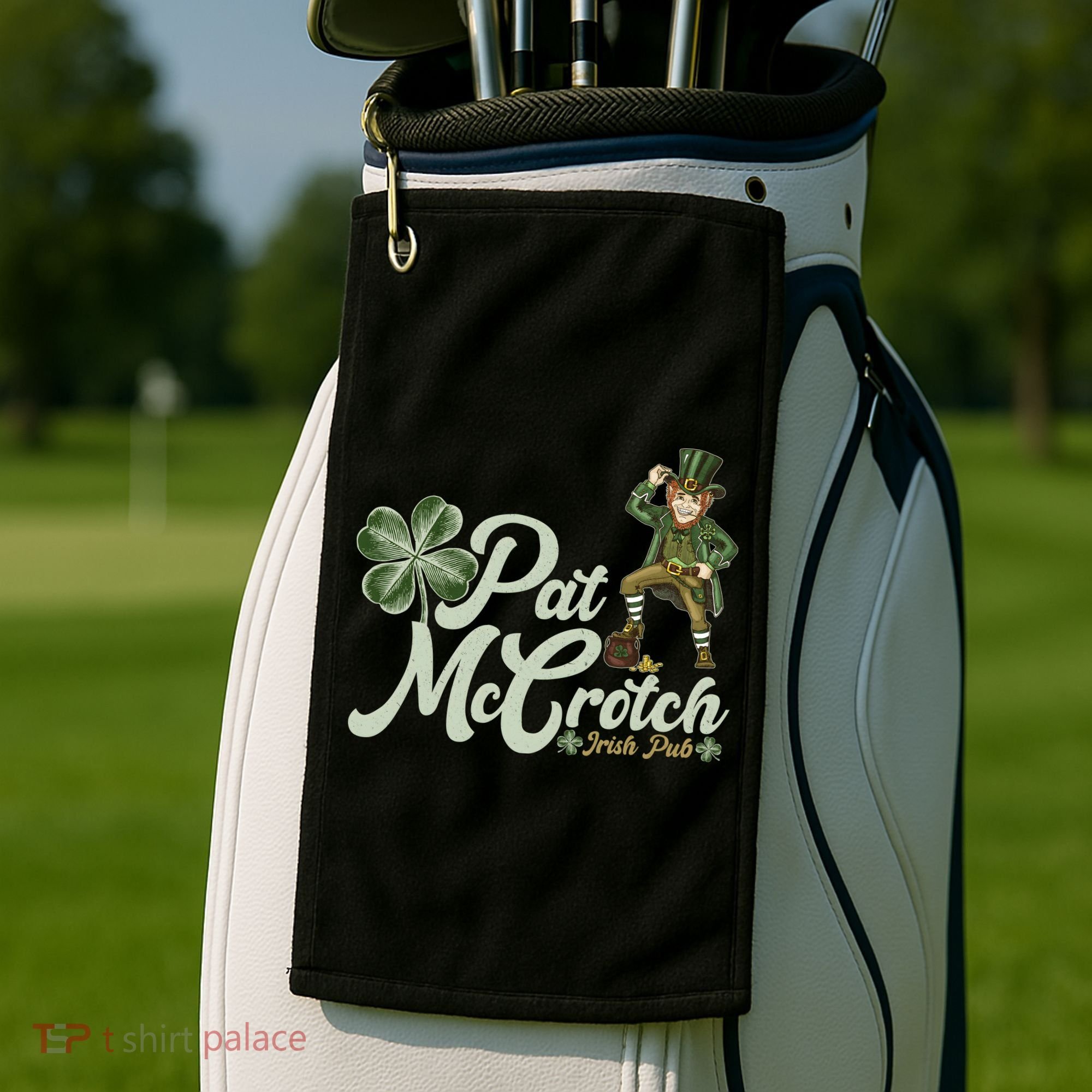 Funny St. Patrick's Day Pat McCrotch Irish Pub Leprechaun Golf Towel