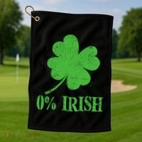 Funny St Patricks Day Zero Percent Irish Distressed Shamrock Clover Golf Towel thumb 1
