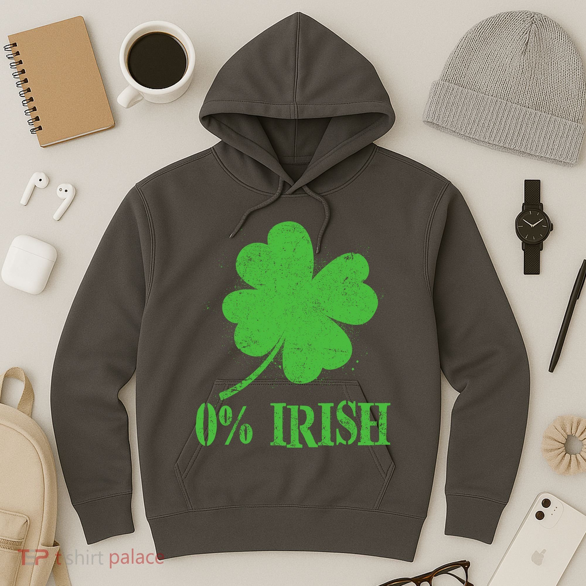 Funny St Patricks Day Zero Percent Irish Distressed Shamrock Clover Hoodie