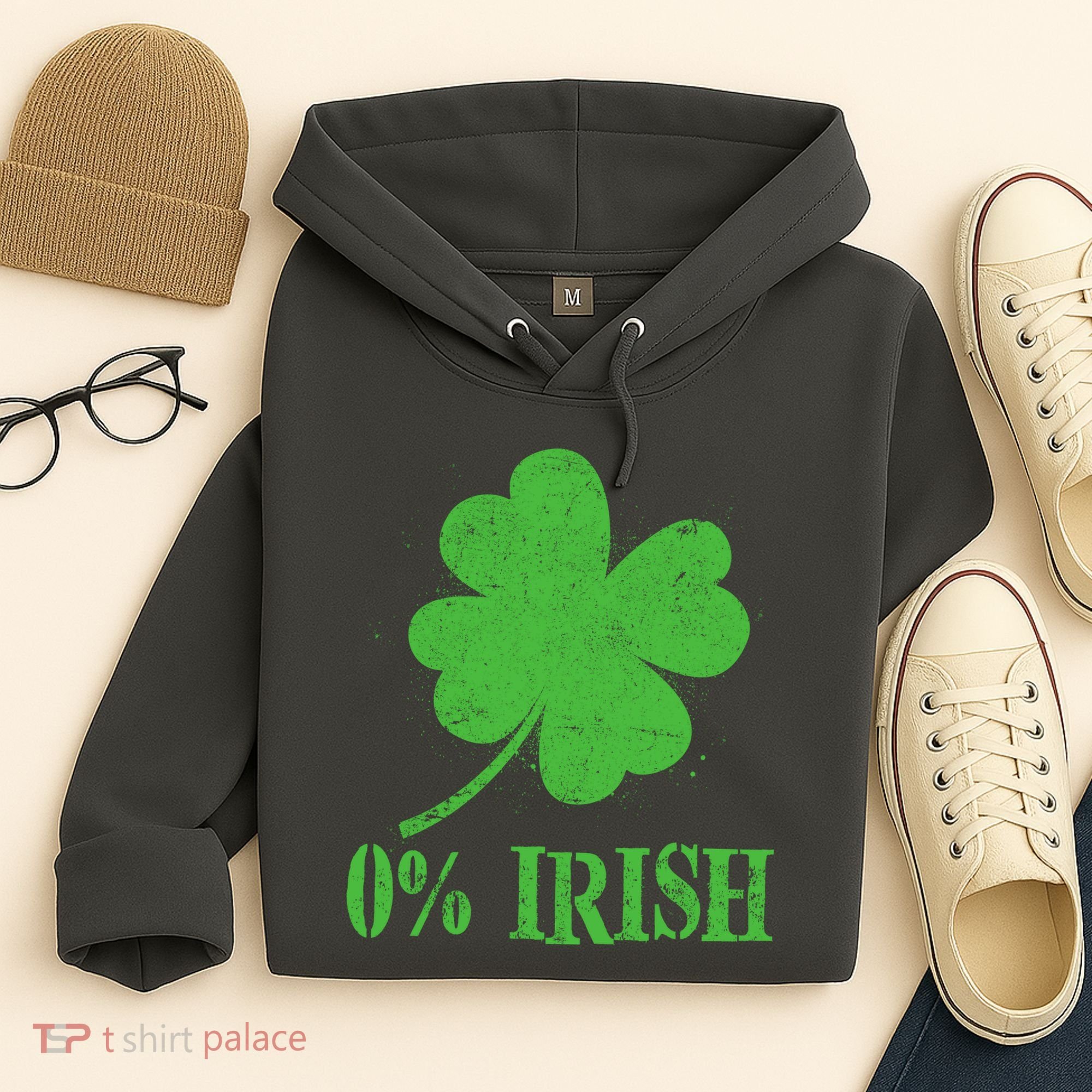 Funny St Patricks Day Zero Percent Irish Distressed Shamrock Clover Hoodie