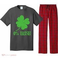 Funny St Patricks Day Zero Percent Irish Distressed Shamrock Clover Pajama Set thumb 0