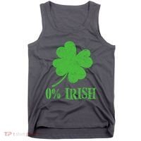 Funny St Patricks Day Zero Percent Irish Distressed Shamrock Clover Tank Top thumb 0
