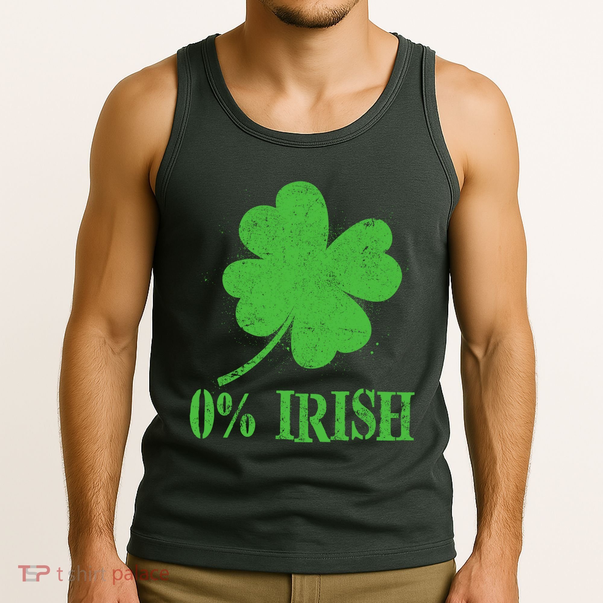 Funny St Patricks Day Zero Percent Irish Distressed Shamrock Clover Tank Top