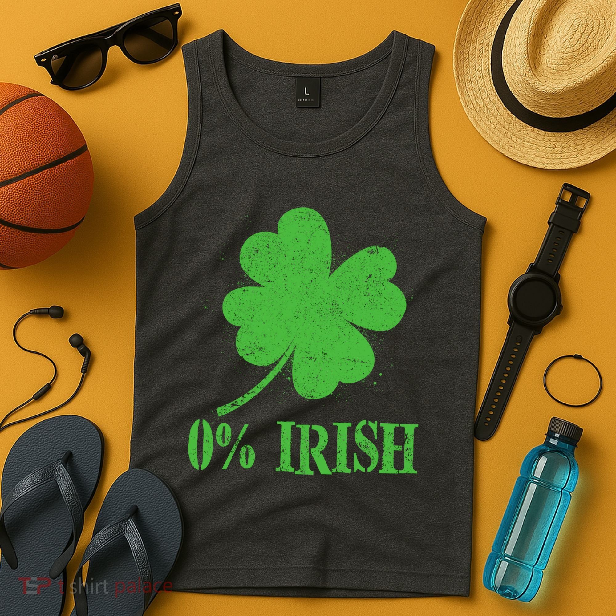 Funny St Patricks Day Zero Percent Irish Distressed Shamrock Clover Tank Top