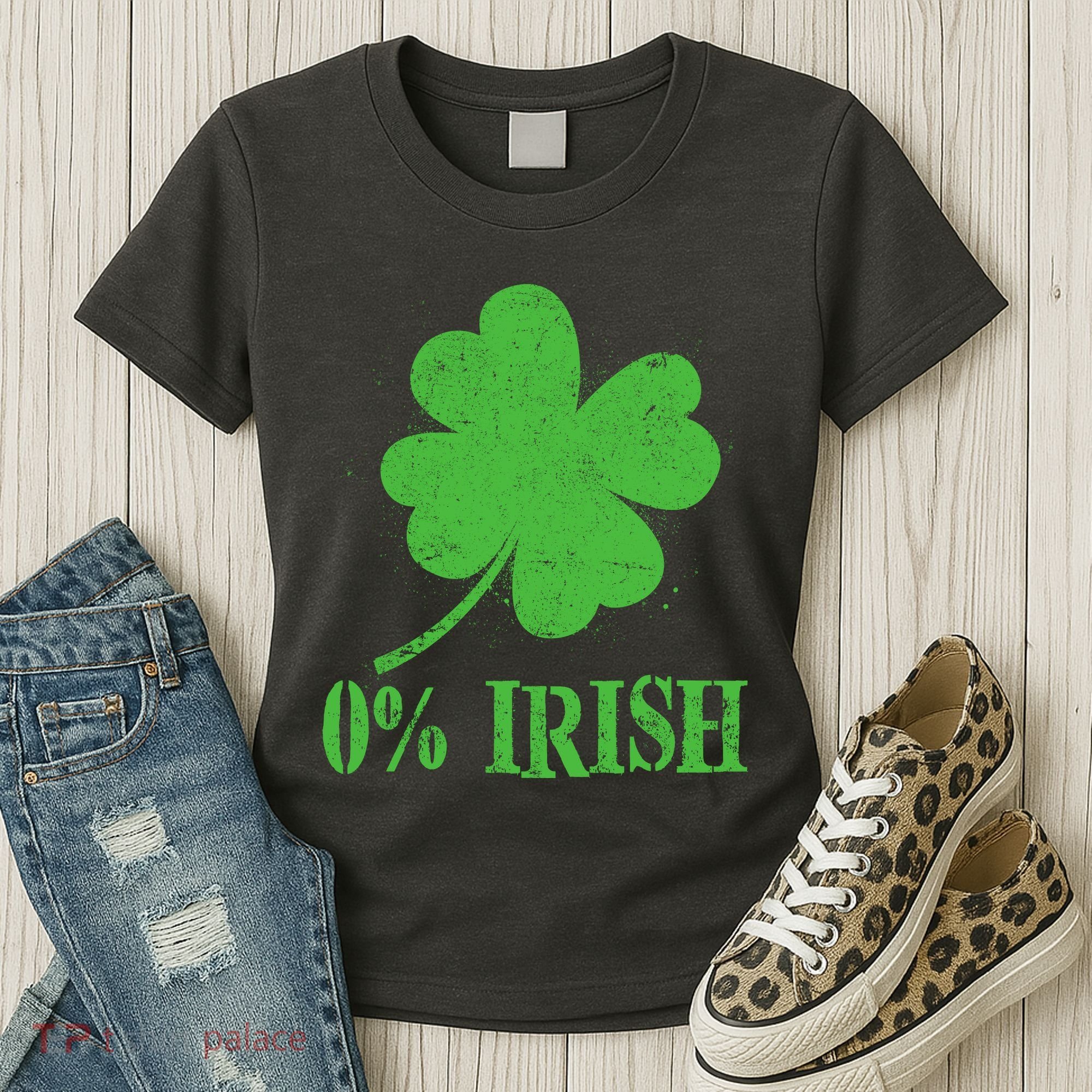 Funny St Patricks Day Zero Percent Irish Distressed Shamrock Clover Women's T-Shirt