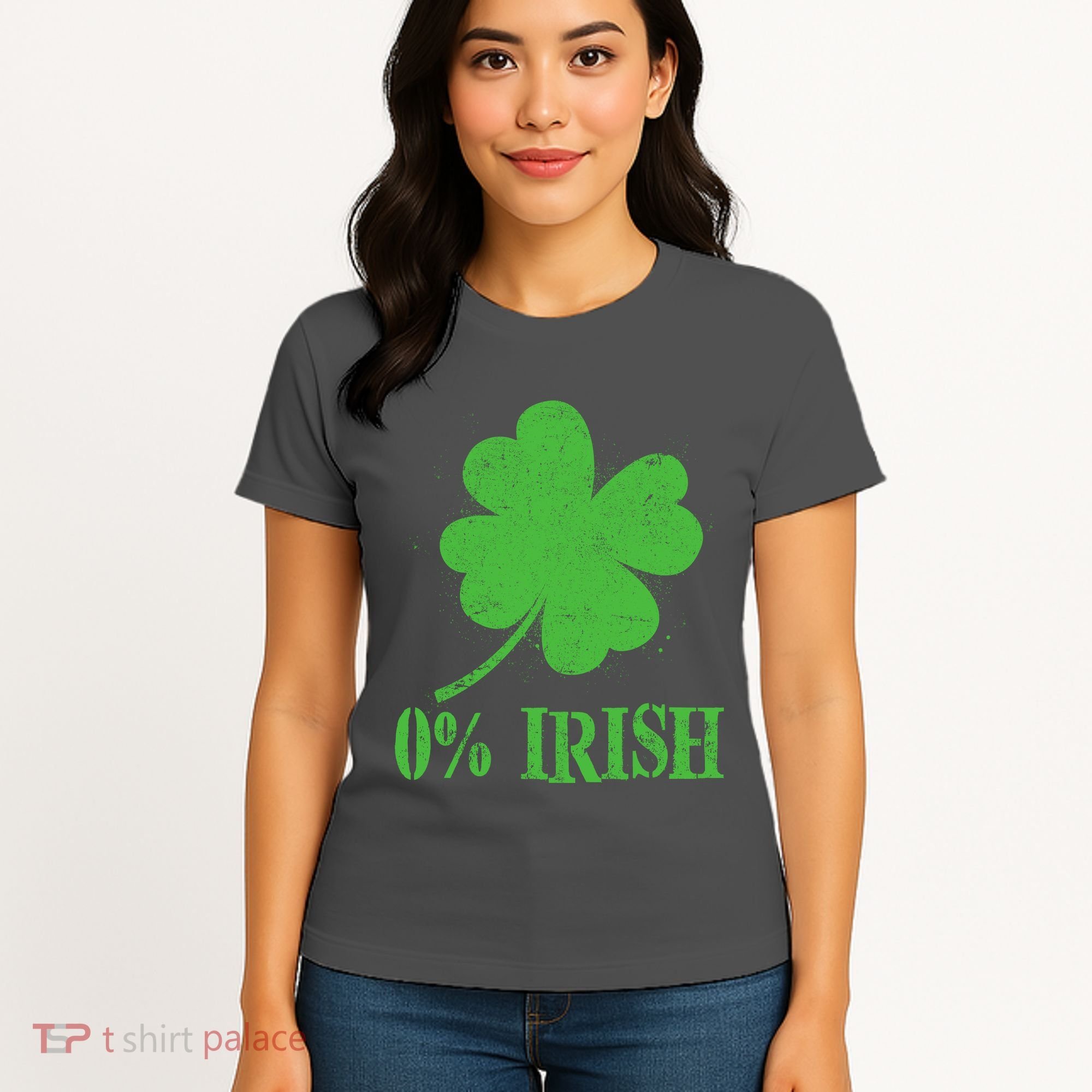 Funny St Patricks Day Zero Percent Irish Distressed Shamrock Clover Women's T-Shirt