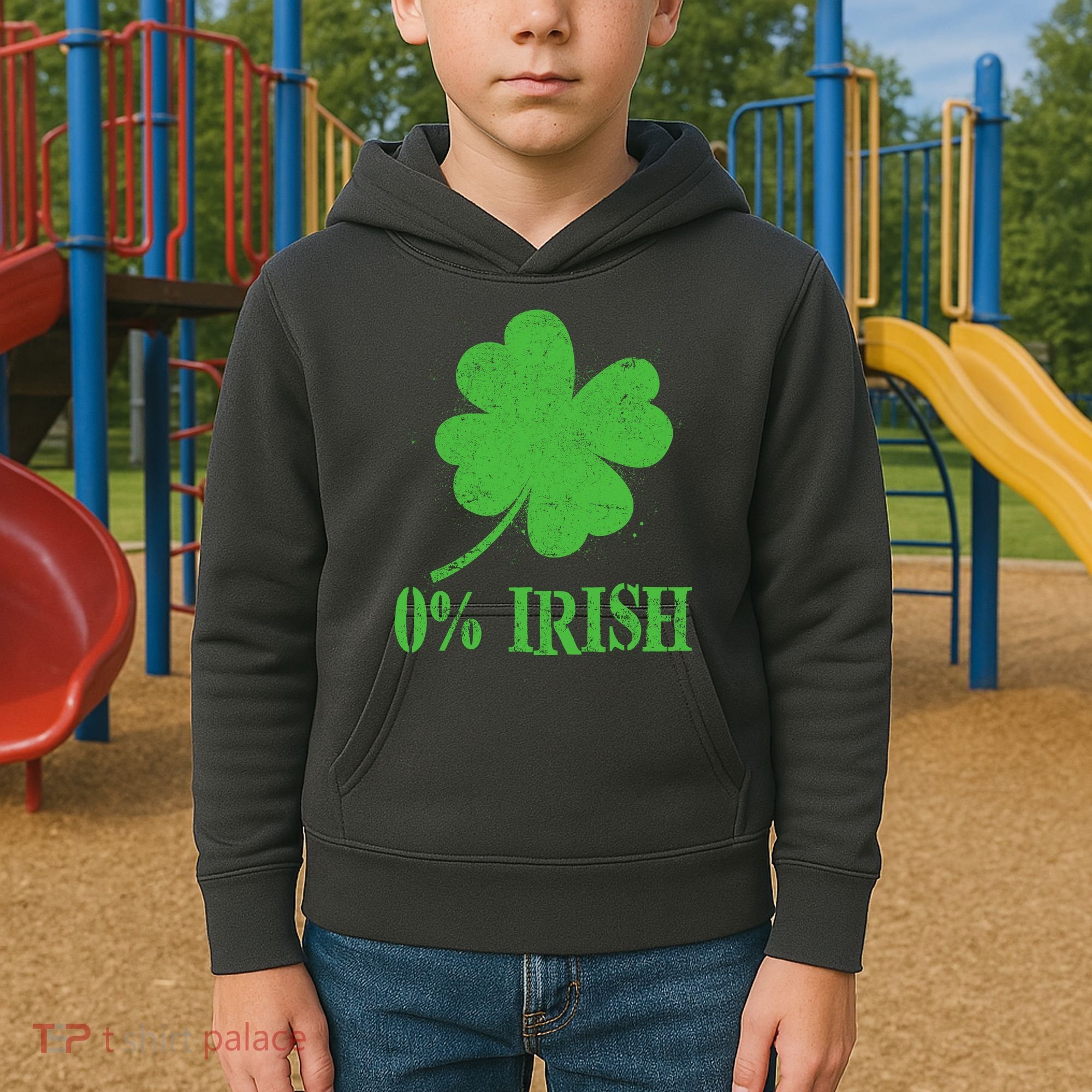 Funny St Patricks Day Zero Percent Irish Distressed Shamrock Clover Kids Hoodie