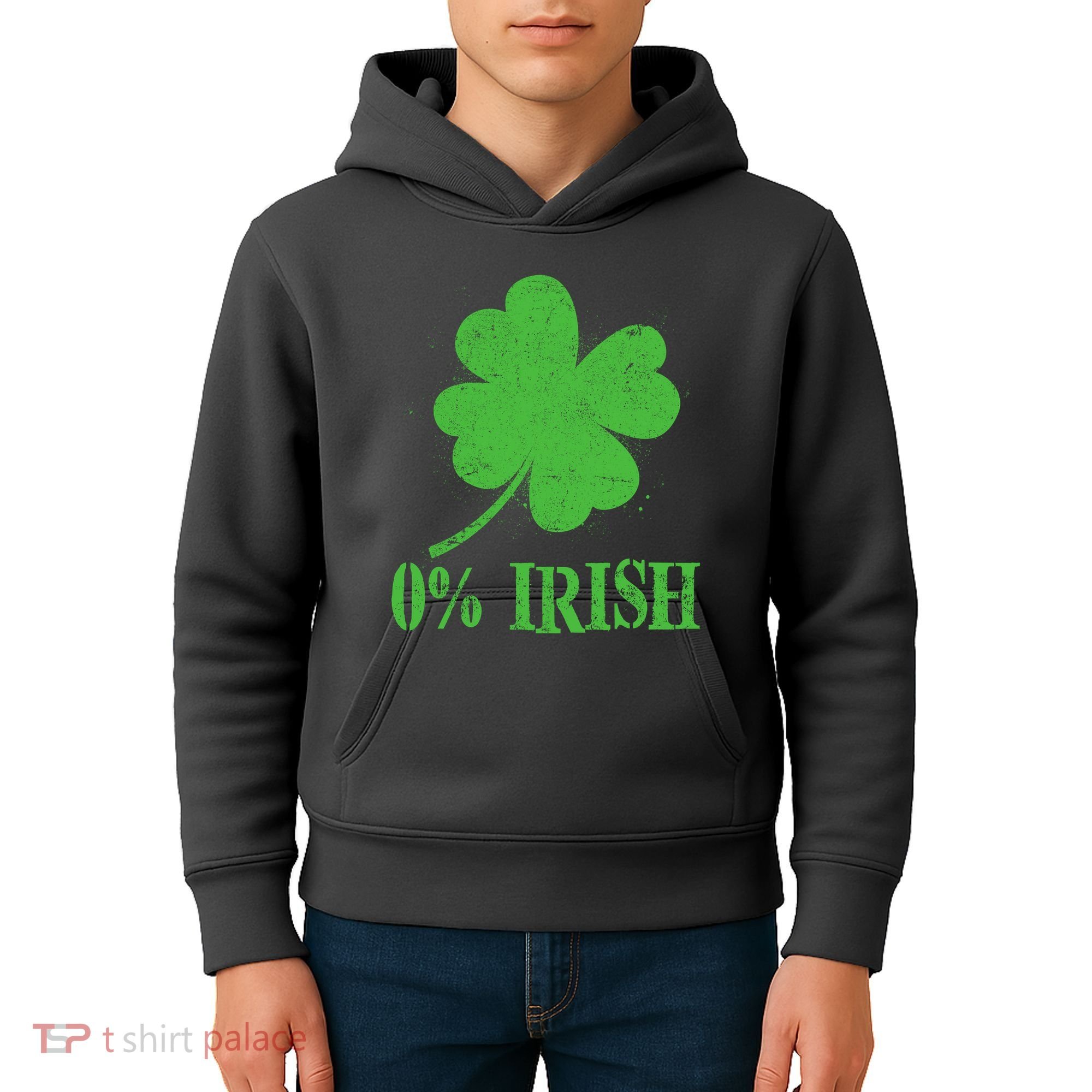 Funny St Patricks Day Zero Percent Irish Distressed Shamrock Clover Kids Hoodie