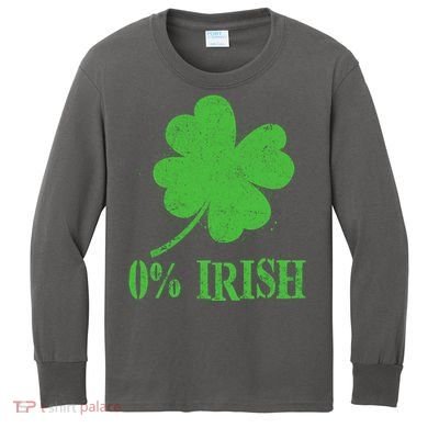 Funny St Patricks Day Zero Percent Irish Distressed Shamrock Clover Kids Long Sleeve Shirt
