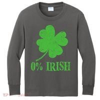 Funny St Patricks Day Zero Percent Irish Distressed Shamrock Clover Kids Long Sleeve Shirt thumb 0