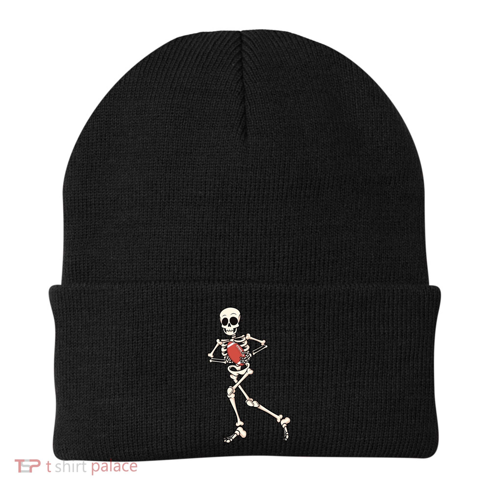 Funny Skeleton Playing Football Halloween Gift Beanie