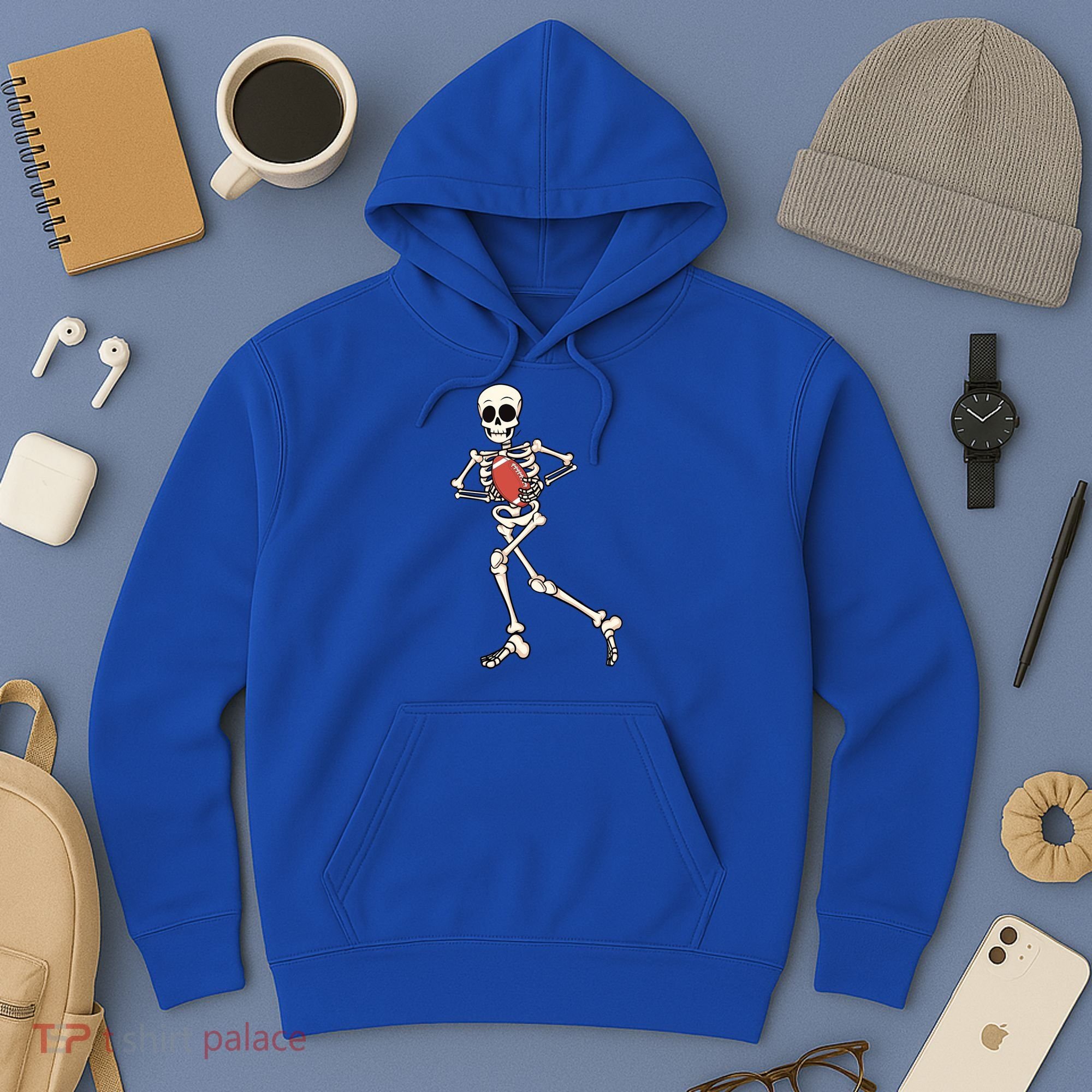 Funny Skeleton Playing Football Halloween Gift Hoodie