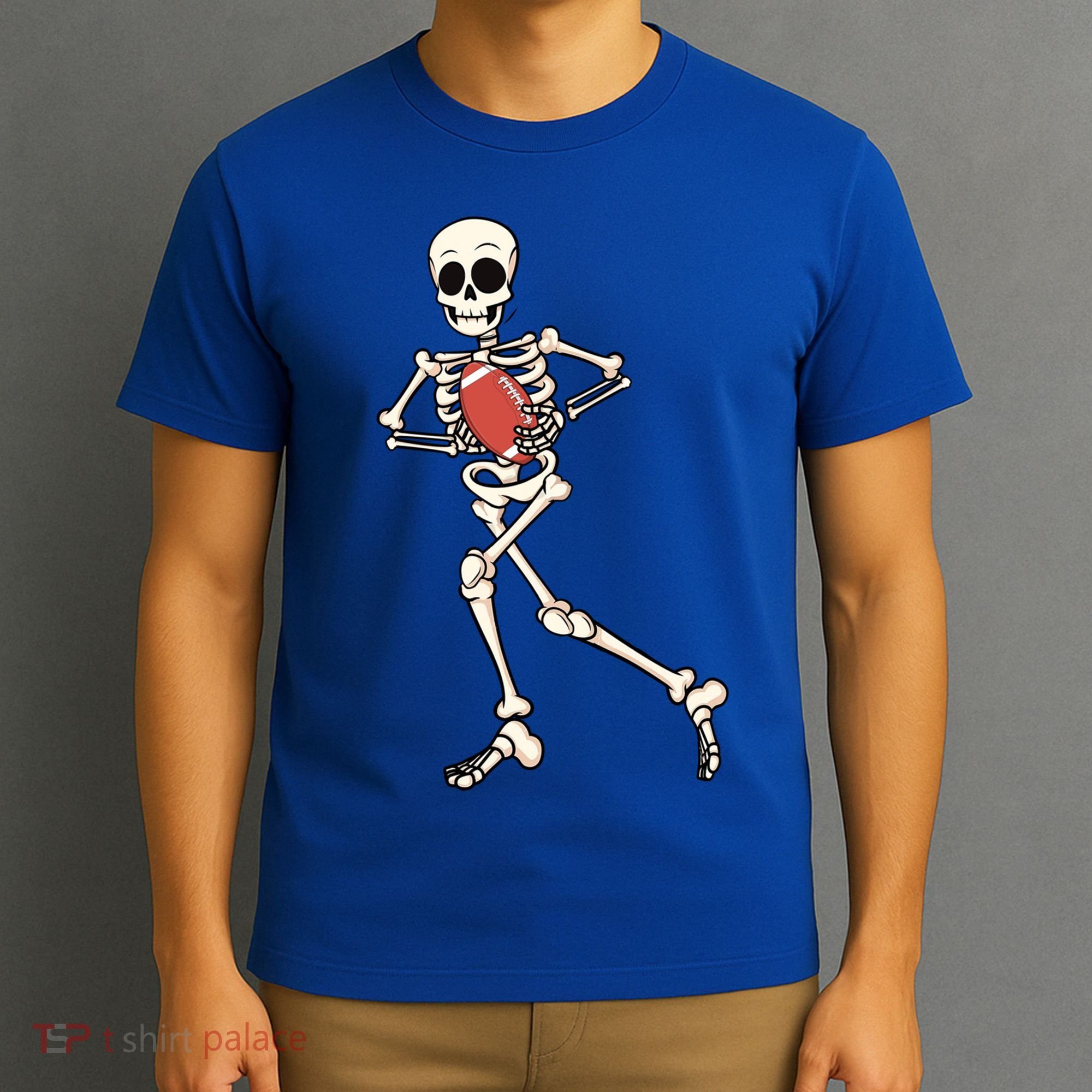 Funny Skeleton Playing Football Halloween Gift T-Shirt