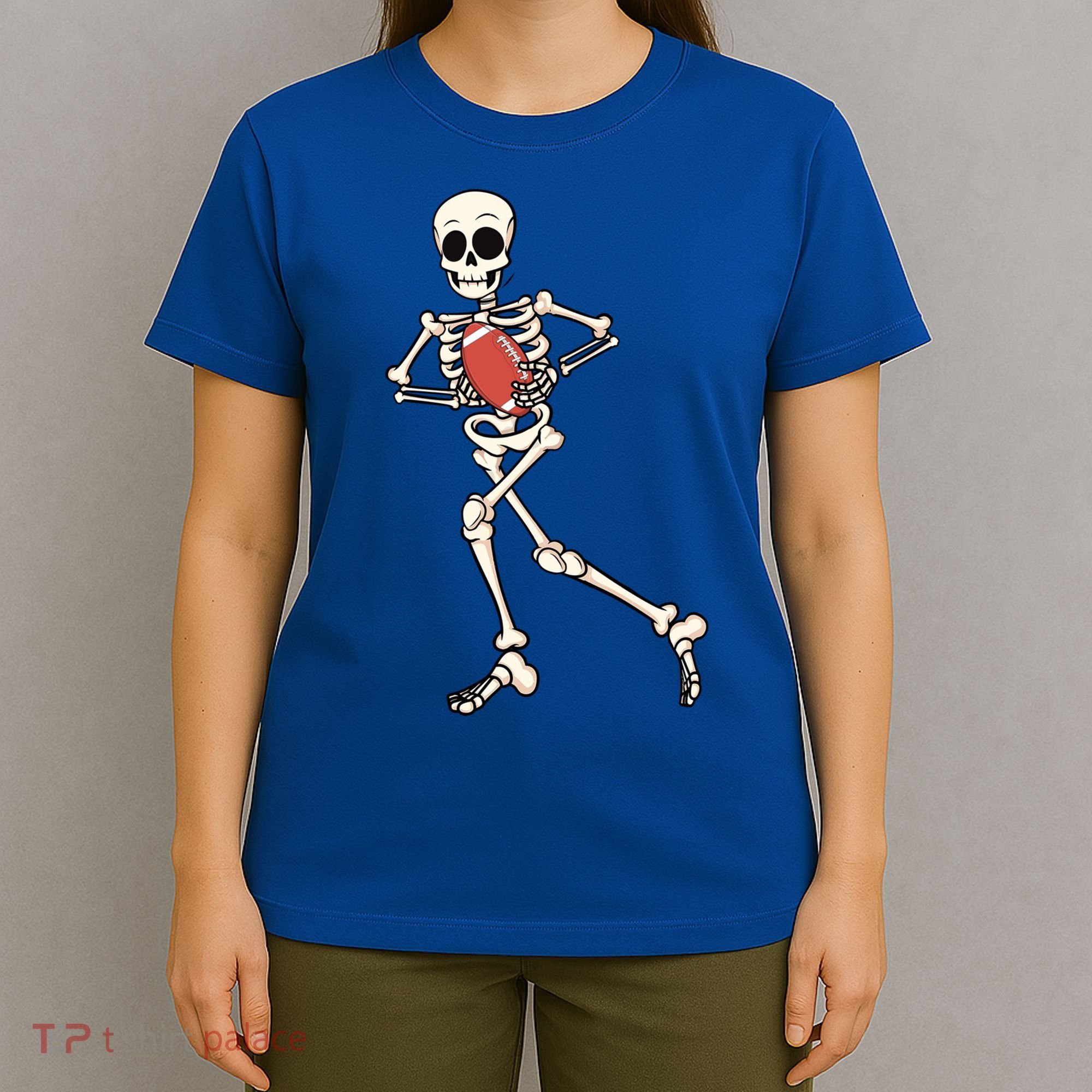 Funny Skeleton Playing Football Halloween Gift T-Shirt