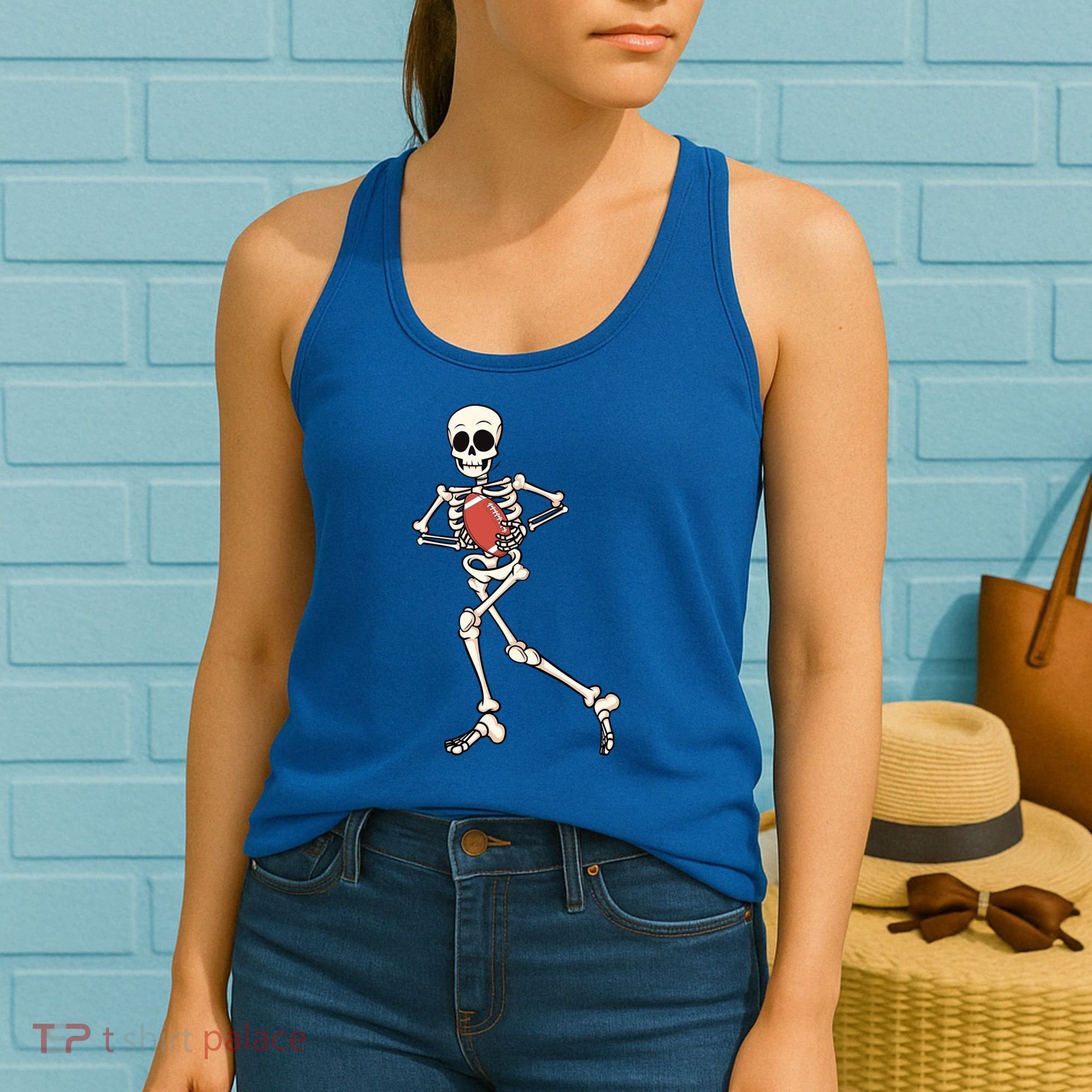 Funny Skeleton Playing Football Halloween Gift Women's Tank Top