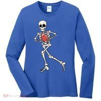 Funny Skeleton Playing Football Halloween Gift Women's Long Sleeve Shirt thumb 0