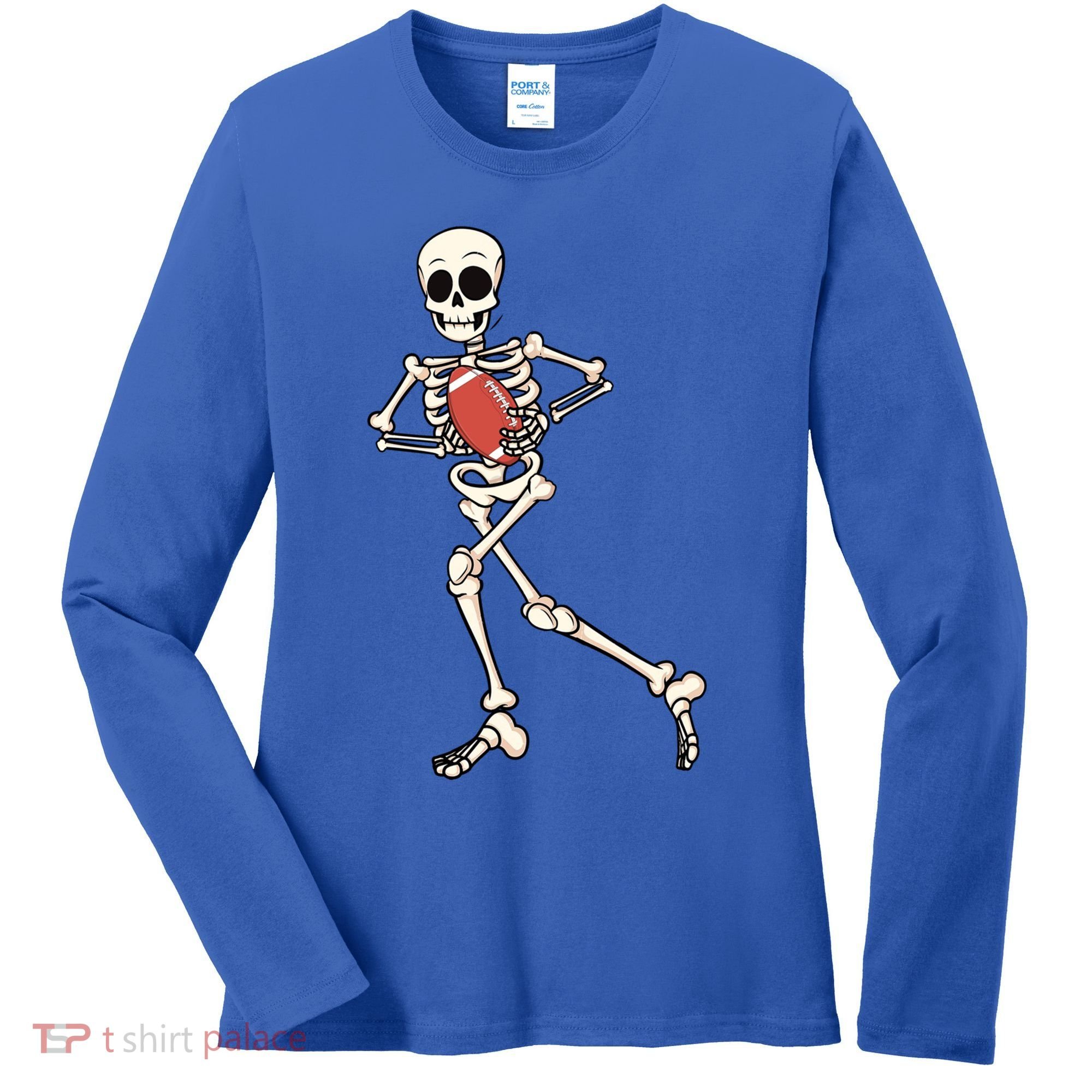Funny Skeleton Playing Football Halloween Gift Women's Long Sleeve Shirt