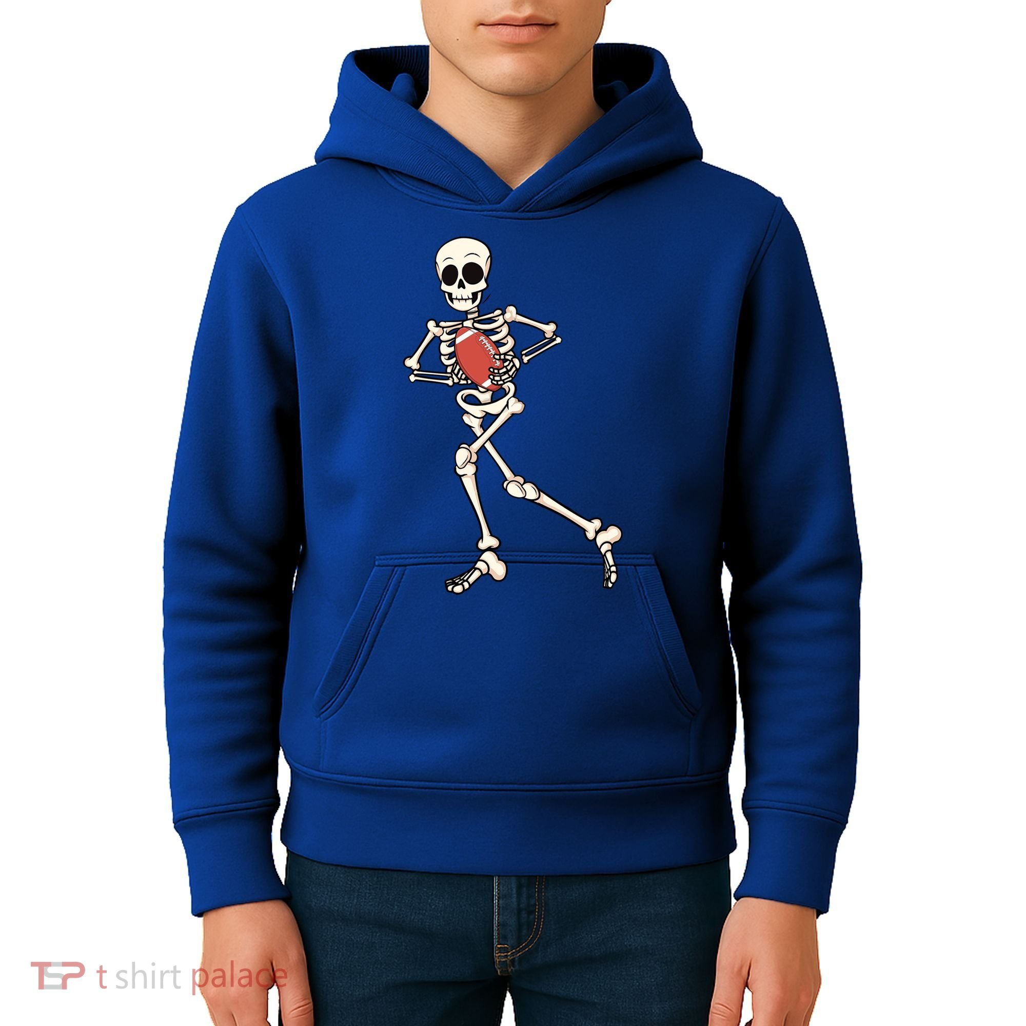 Funny Skeleton Playing Football Halloween Gift Kids Hoodie
